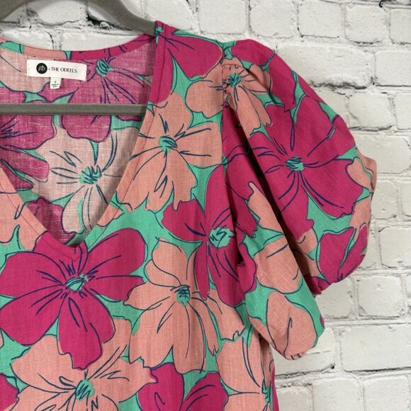The Odells x Oh Joy Julia Maxi Dress Pink Floral Hibiscus Puff Sleeves Size S - Picture 7 of 12